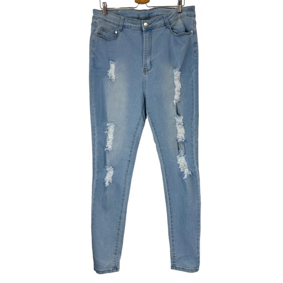 Women's 3X Straight Leg Jeans B.O.B Light Wash Distressed - Picture 1 of 8
